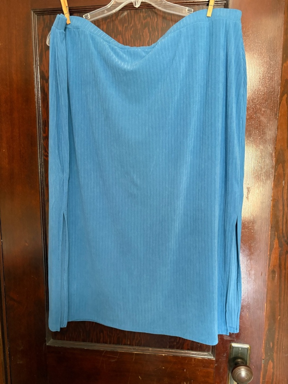 LuLaRoe Teal-Blue Ribbed Midi Skirt with Side Slits